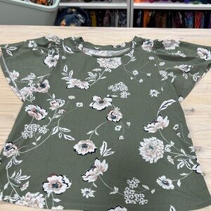 Maurices Olive Green Floral Short Sleeve Blouse